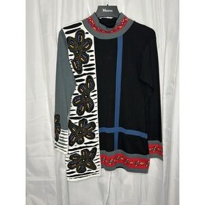 Leopards & Roses Patchwork Boho Tunic Top M Nepal Cotton Embroidered‎
